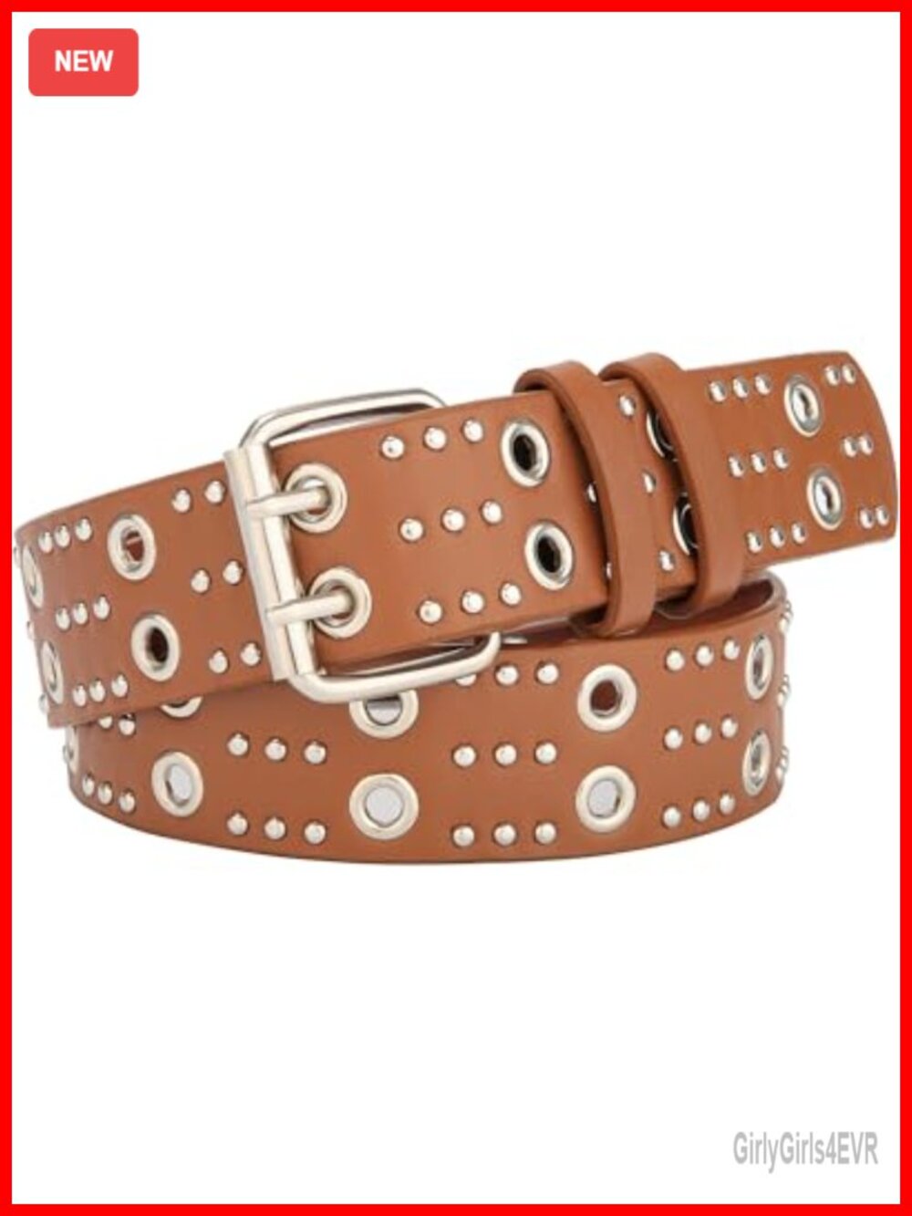 Double Grommet PU Faux Leather Studded Punk Belt Adjustable